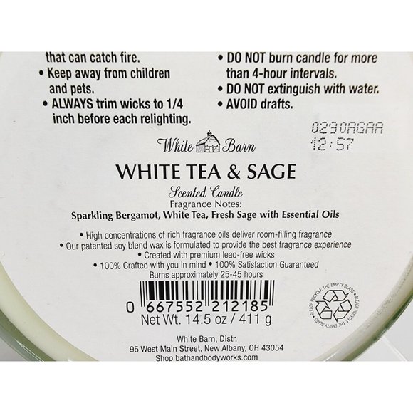 2 WHITE TEA & SAGE Bath & Body Works White Barn 3 Wick Scented Candle 14.5oz NEW - Picture 9 of 9